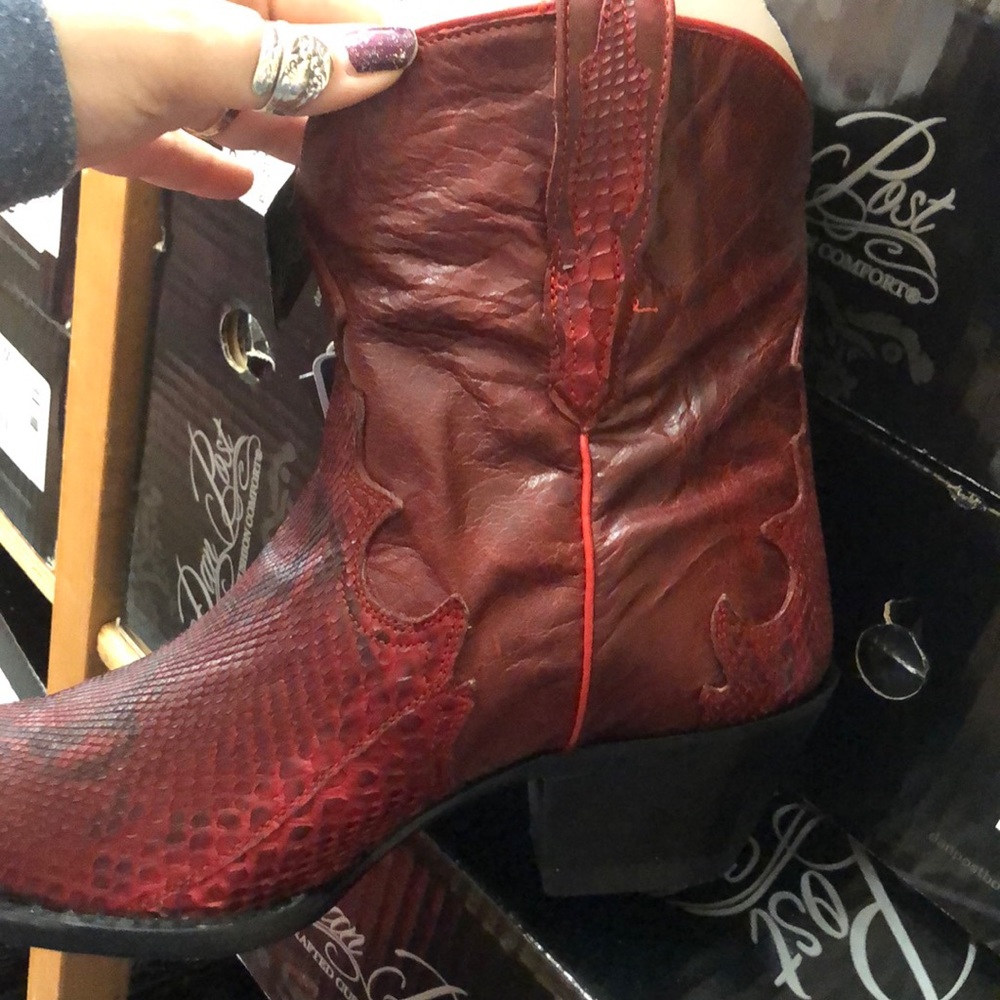 Dan Post Red Python Heeled Cowboy Boots - Picture 4 of 7